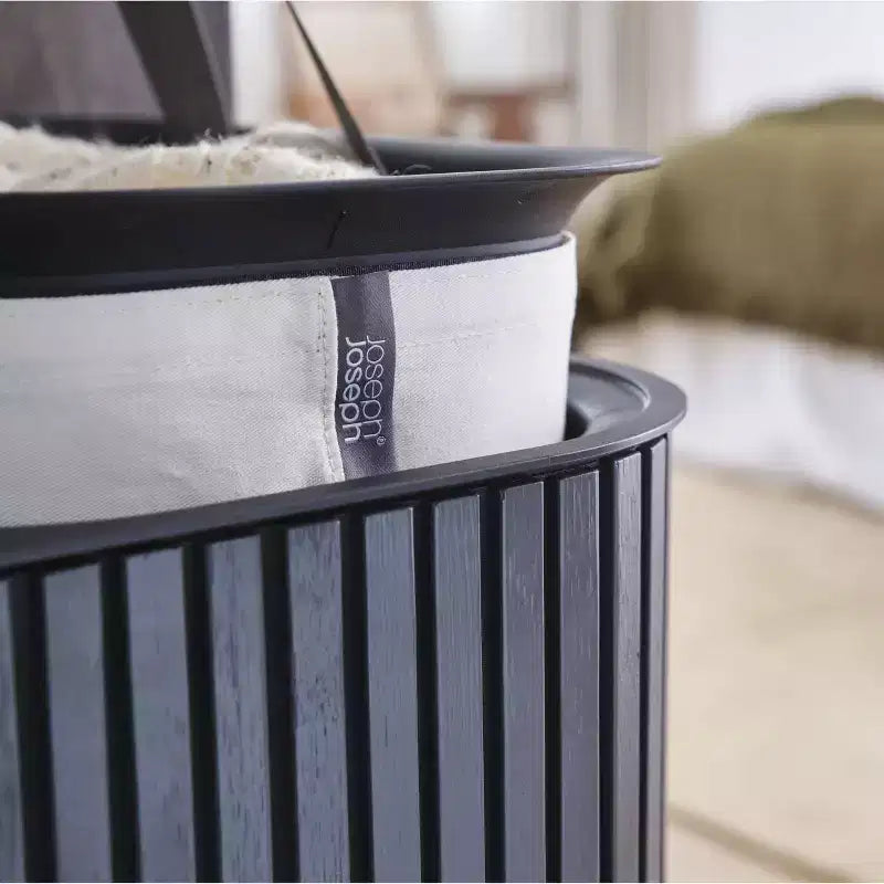 Panier à linge en bambou 90L avec séparation - Noir de carbone
