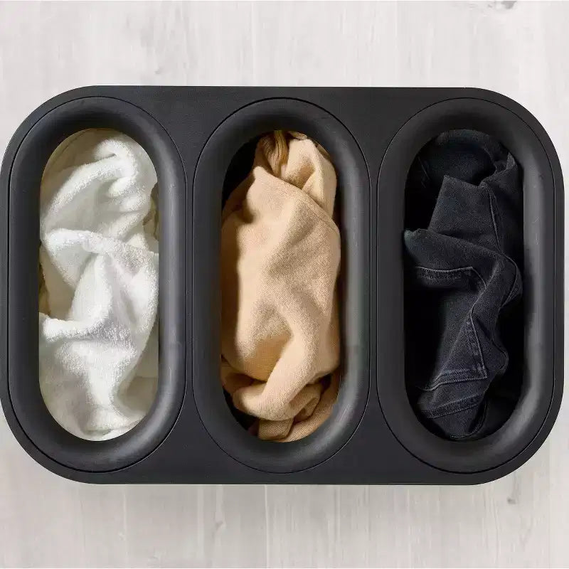Panier à linge en bambou 90L avec séparation - Noir de carbone