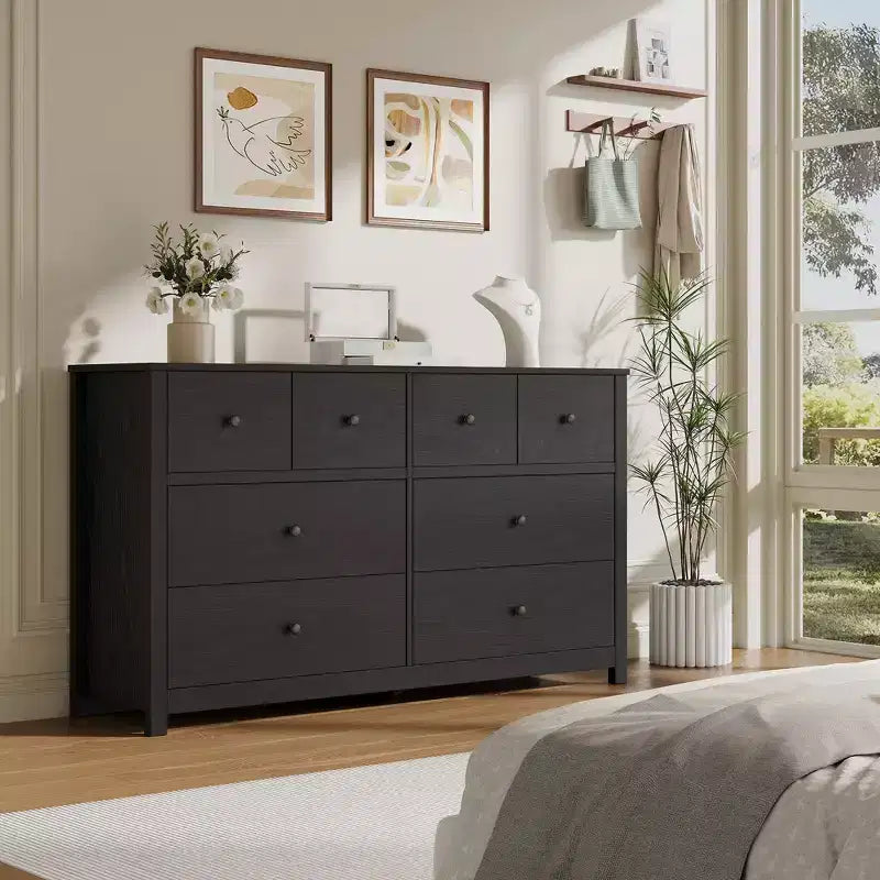 8 Drawer Dresser for Bedroom - Simply Modern Chest of Drawers Wood Storage Double Dresser Deep Drawers Suitable for Living Room Hallway Entryway