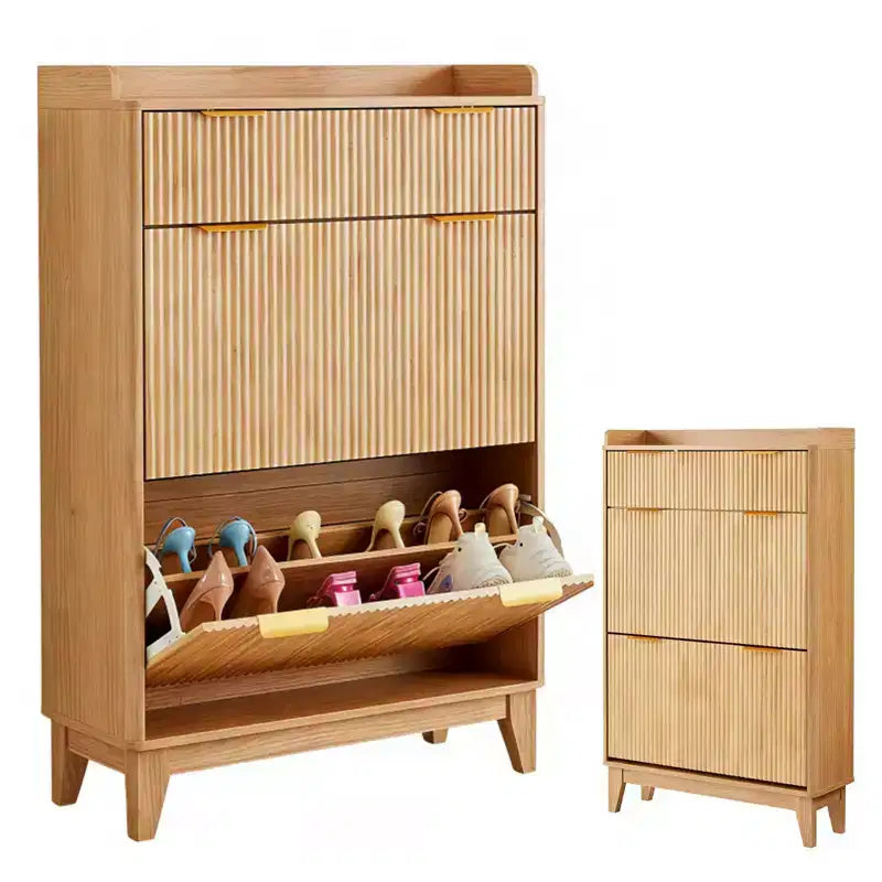 Meuble à chaussures étroit en bois cannelé