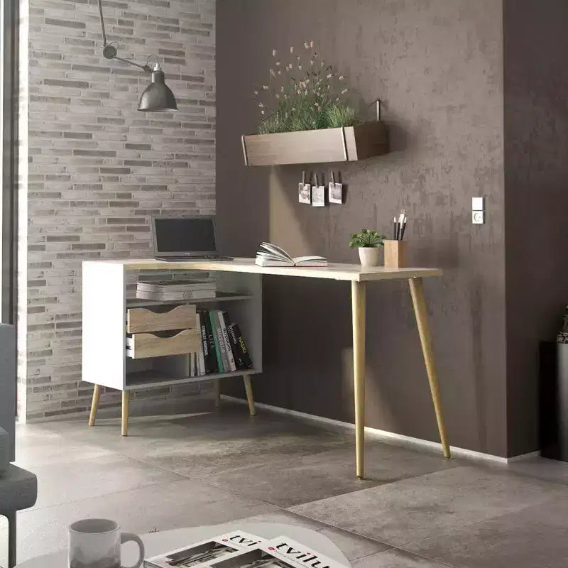 Bureau 2 tiroirs et 3 étagères