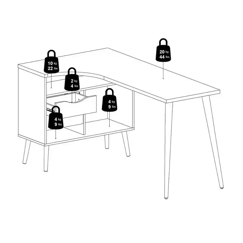 Bureau 2 tiroirs et 3 étagères