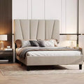 GustoWave Linen Upholstered Platform Bed Frame with Tufted Headboard Noise Free