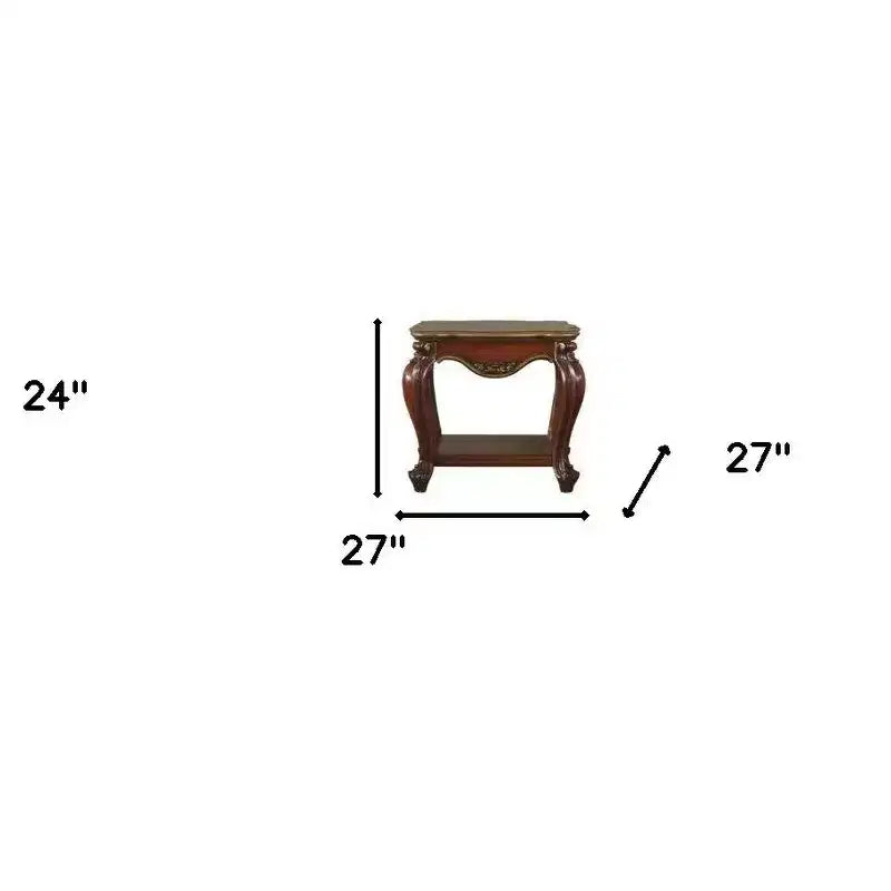 Table d'appoint carrée en bois massif de chêne avec étagère, 61 cm