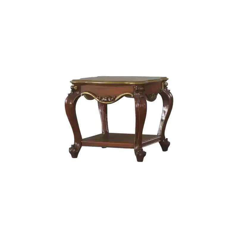 Table d'appoint carrée en bois massif de chêne avec étagère, 61 cm