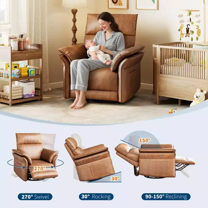 Fauteuil Inclinable Électrique Fauteuil à Bascule Pivotant Moderne à 270° Accoudoirs Doubles Courbés Pour Salon