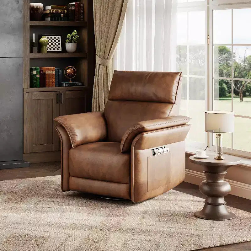 Fauteuil Inclinable Électrique Fauteuil à Bascule Pivotant Moderne à 270° Accoudoirs Doubles Courbés Pour Salon