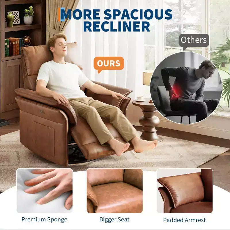 Fauteuil Inclinable Électrique Fauteuil à Bascule Pivotant Moderne à 270° Accoudoirs Doubles Courbés Pour Salon