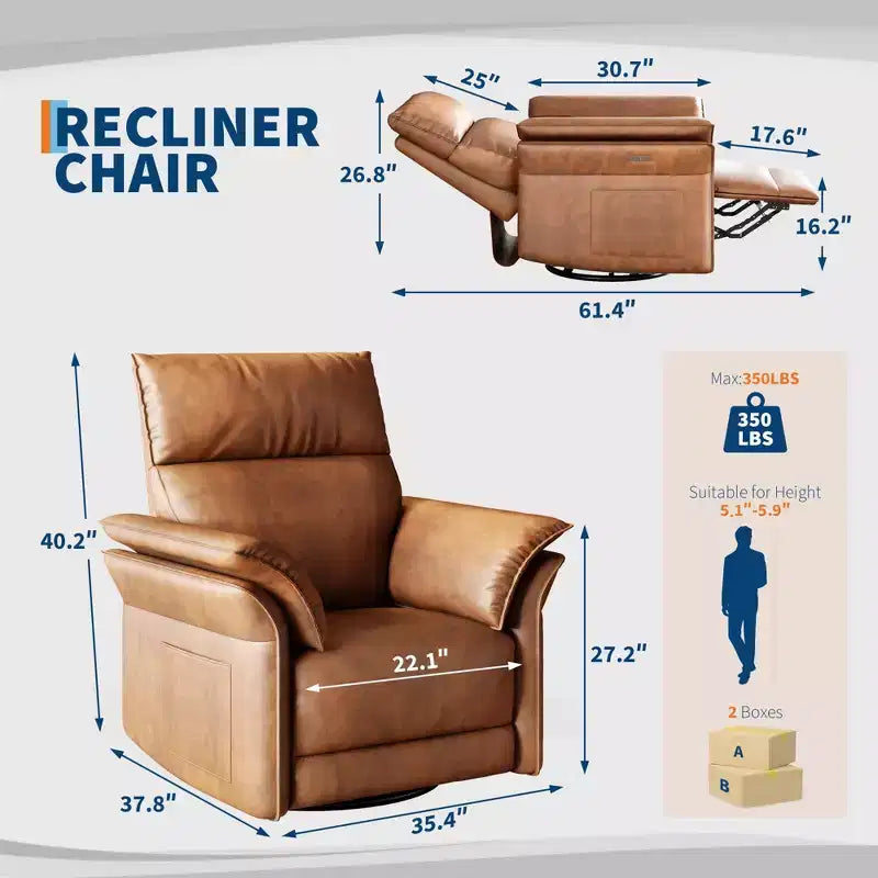 Fauteuil Inclinable Électrique Fauteuil à Bascule Pivotant Moderne à 270° Accoudoirs Doubles Courbés Pour Salon