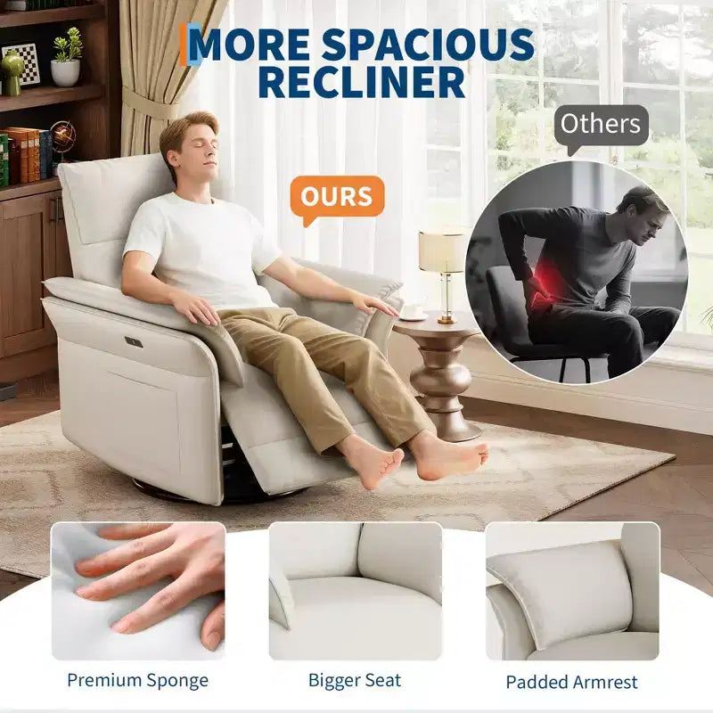Fauteuil Inclinable Électrique Fauteuil à Bascule Pivotant Moderne à 270° Accoudoirs Doubles Courbés Pour Salon
