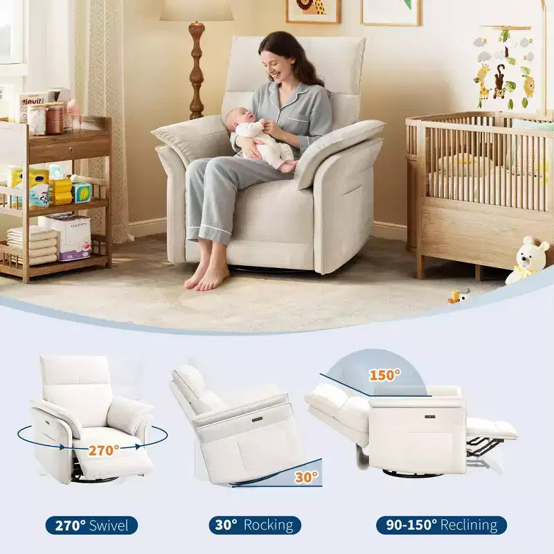 Fauteuil Inclinable Électrique Fauteuil à Bascule Pivotant Moderne à 270° Accoudoirs Doubles Courbés Pour Salon