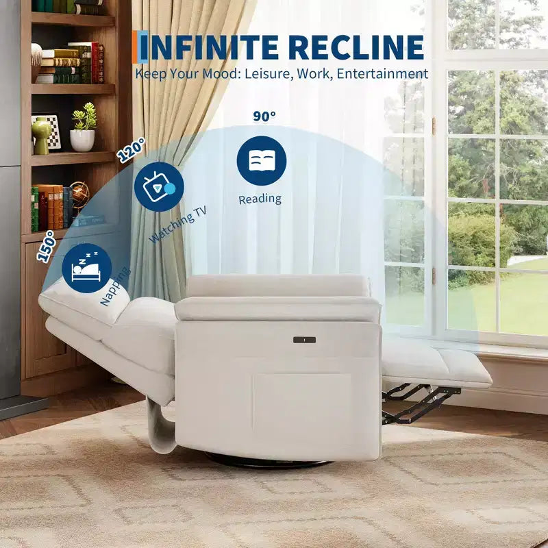 Fauteuil Inclinable Électrique Fauteuil à Bascule Pivotant Moderne à 270° Accoudoirs Doubles Courbés Pour Salon