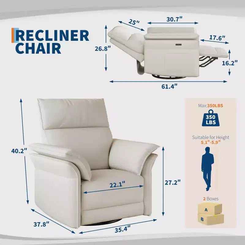 Fauteuil Inclinable Électrique Fauteuil à Bascule Pivotant Moderne à 270° Accoudoirs Doubles Courbés Pour Salon