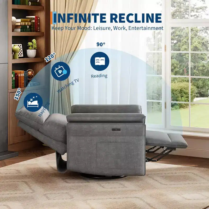 Fauteuil Inclinable Électrique Fauteuil à Bascule Pivotant Moderne à 270° Accoudoirs Doubles Courbés Pour Salon