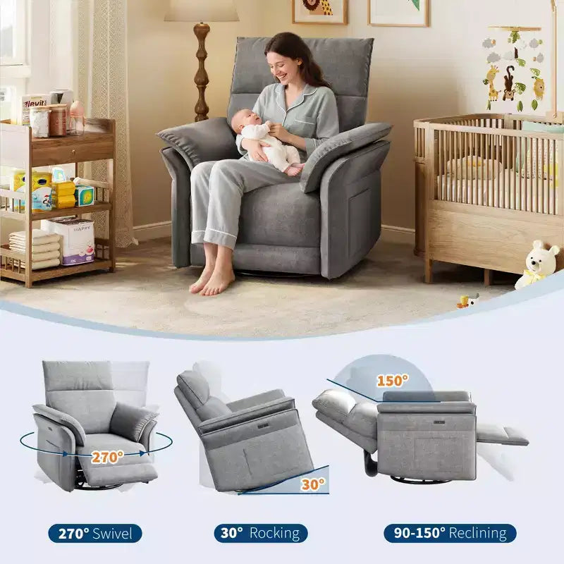 Fauteuil Inclinable Électrique Fauteuil à Bascule Pivotant Moderne à 270° Accoudoirs Doubles Courbés Pour Salon