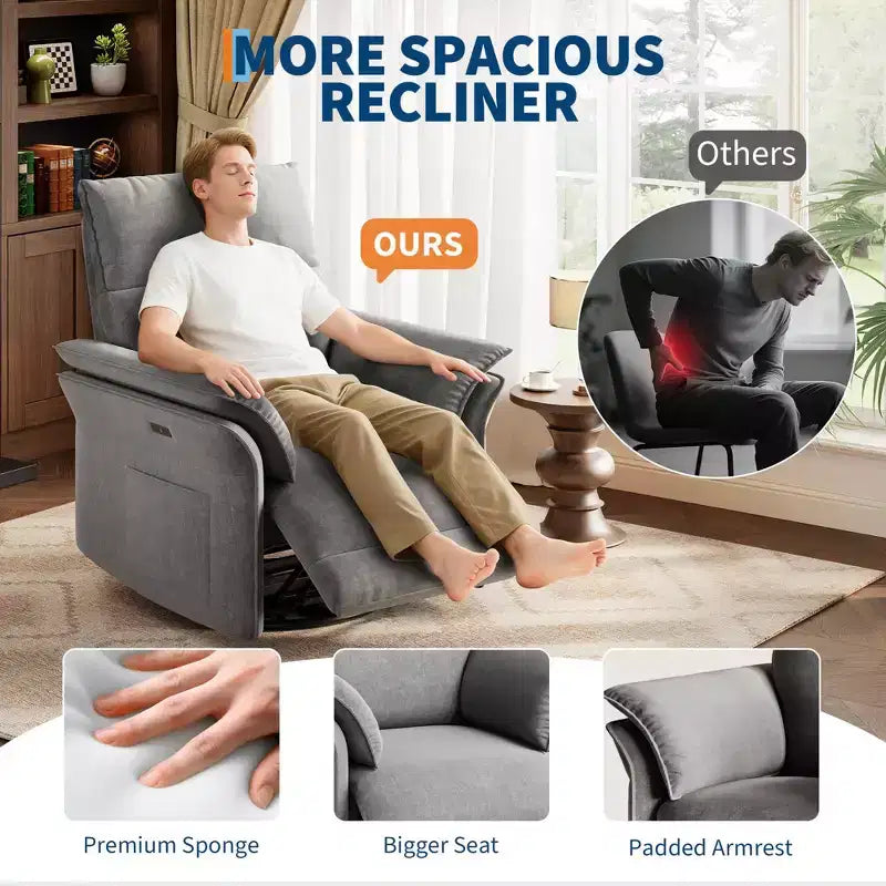 Fauteuil Inclinable Électrique Fauteuil à Bascule Pivotant Moderne à 270° Accoudoirs Doubles Courbés Pour Salon