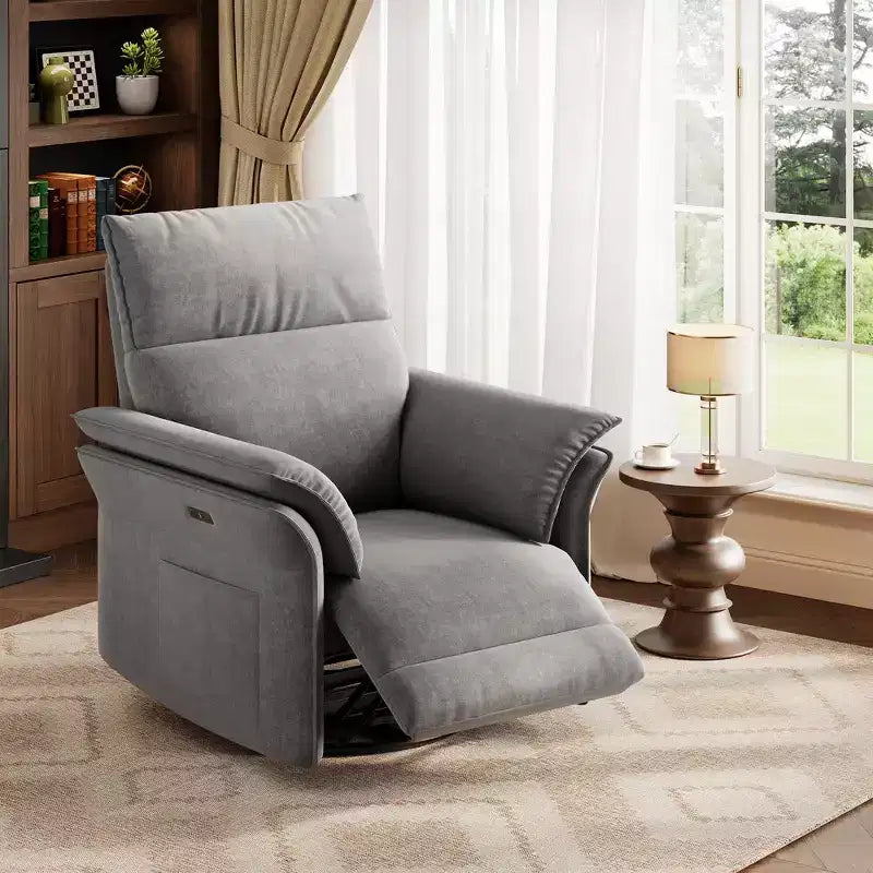 LinTimes Power Recliner Swivel Glider Chair Modern Single Lounge Seat 270 Swivel Rocker Curved Double-Layer Armrests For Living Room