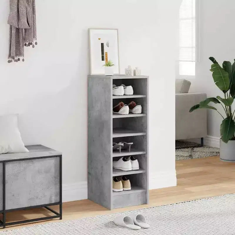 Meuble à chaussures en bois d'ingénierie gris béton, meuble à chaussures de taille moyenne