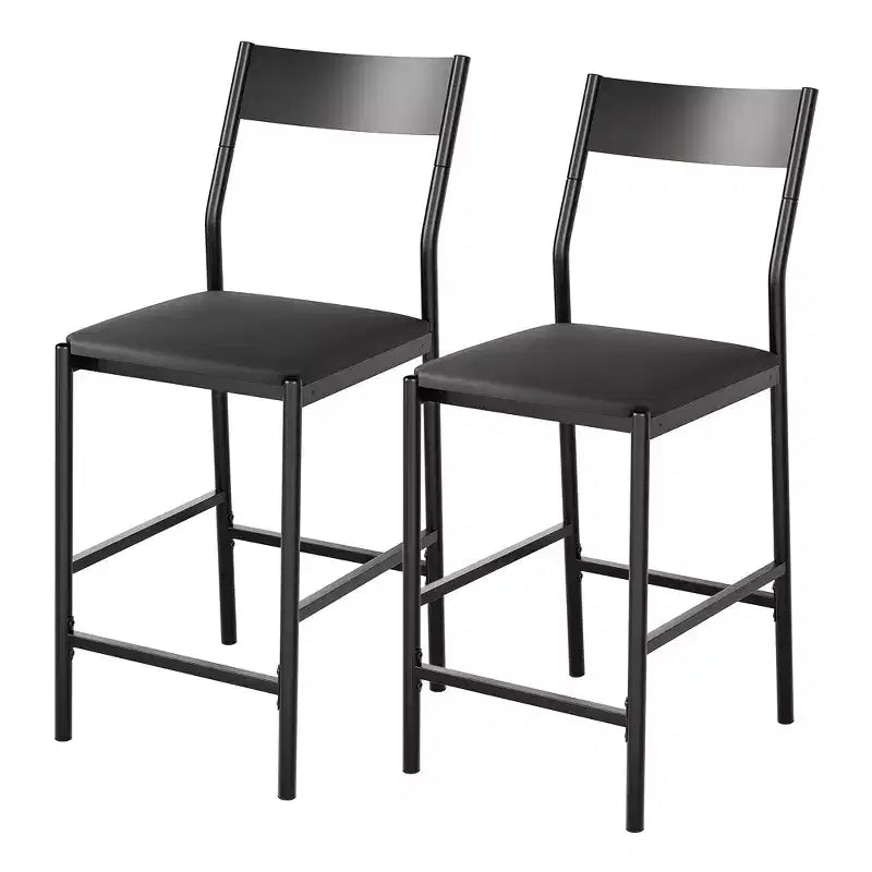 Counter Height Bar Stools Set of 2 PU Leather Upholstered Kitchen Island Stools with Footrest & Metal Legs 300 LBS Capacity Bar Chairs for Bar