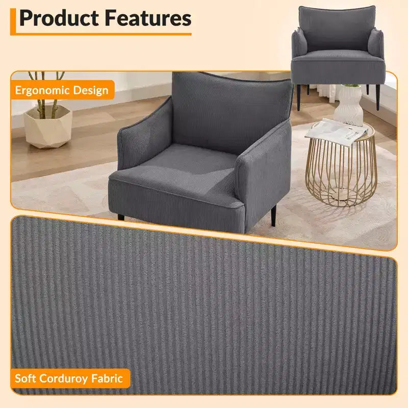 Fauteuil d'appoint moderne en velours côtelé