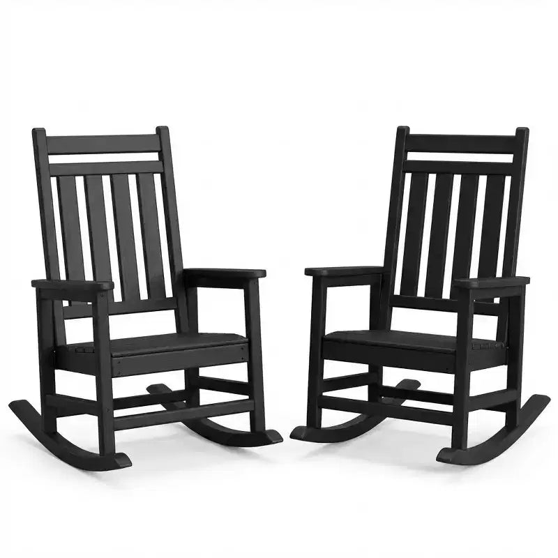 Oversized HDPE Outdoor Rocking Chairs Set of 2 Heavy Duty Patio Rocker with High Back for Porch Garden Balcony