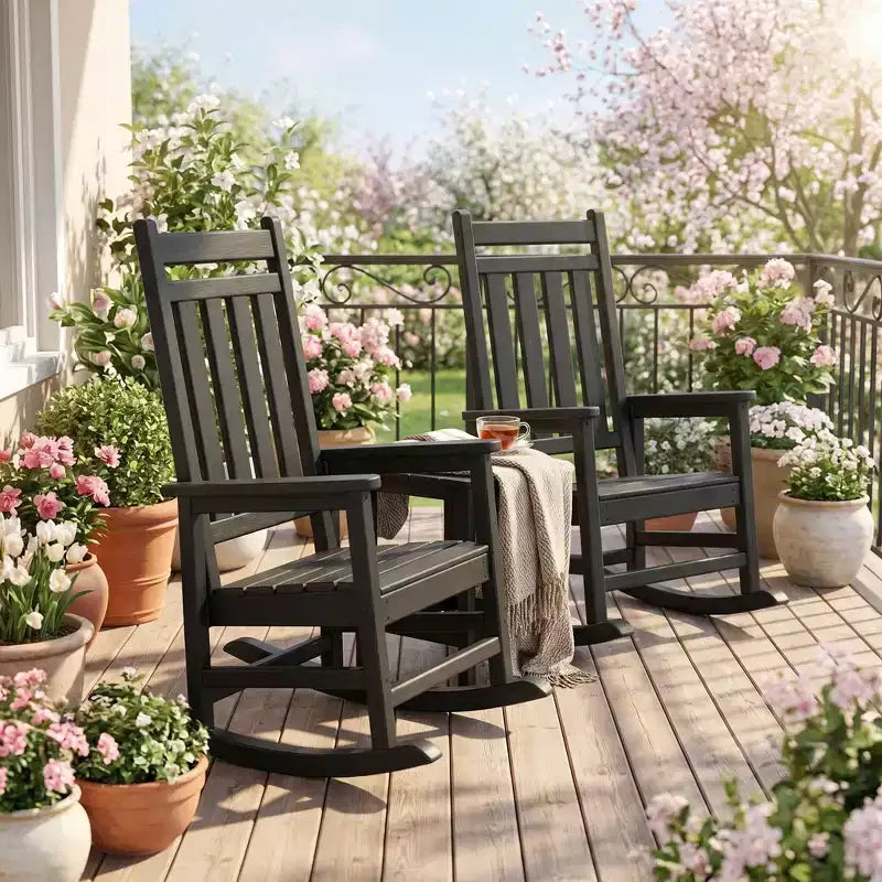 Lot de 2 fauteuils à bascule d'extérieur surdimensionnés en PEHD, bascule de patio robuste avec dossier haut pour véranda, jardin, balcon