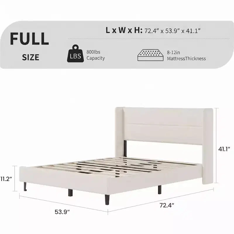 Cadre de lit capitonné en velours avec tête de lit à oreilles, lit plateforme rembourré avec lattes en bois solides, pas besoin de sommier, montage facile