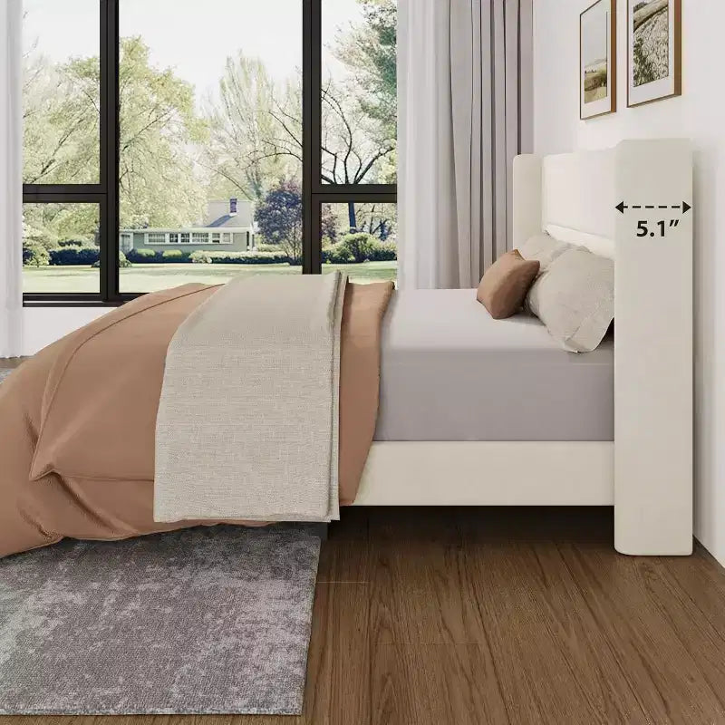 Cadre de lit capitonné en velours avec tête de lit à oreilles, lit plateforme rembourré avec lattes en bois solides, pas besoin de sommier, montage facile