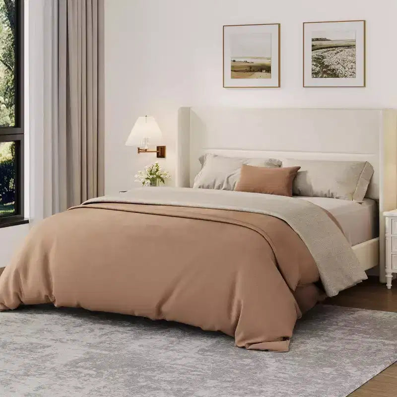 Velvet Tufted Wingback Bed Frame Upholstered Platform Bed with Strong Wood Slats No Box Spring Needed Easy Assembly