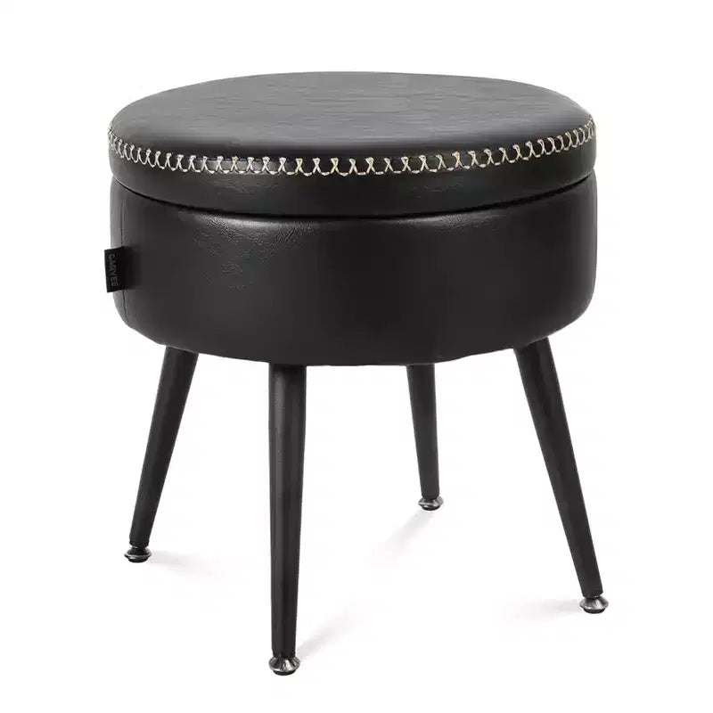GustoWave Round Storage Ottoman Stool Hidden Storage Synthetic Leather Seat 330-Lb Capacity