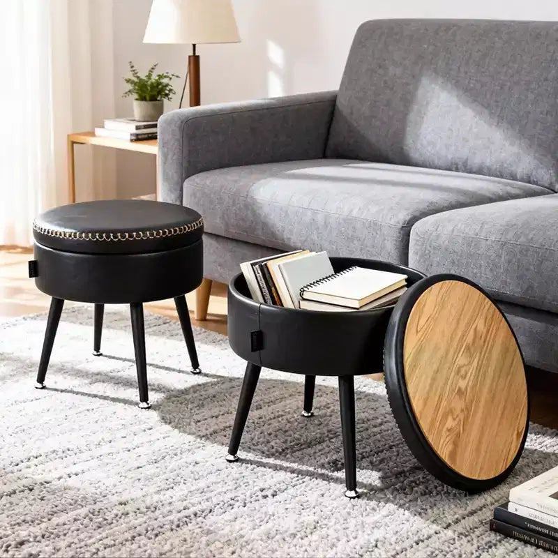 Pouffe de rangement rond