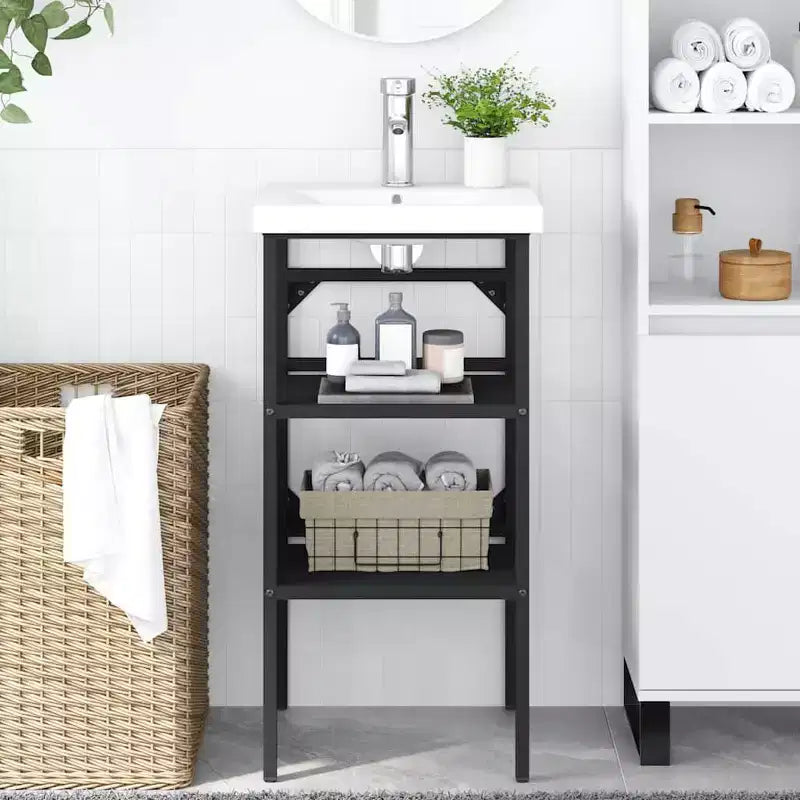 Cadre de lavabo de salle de bain en fer noir moyen