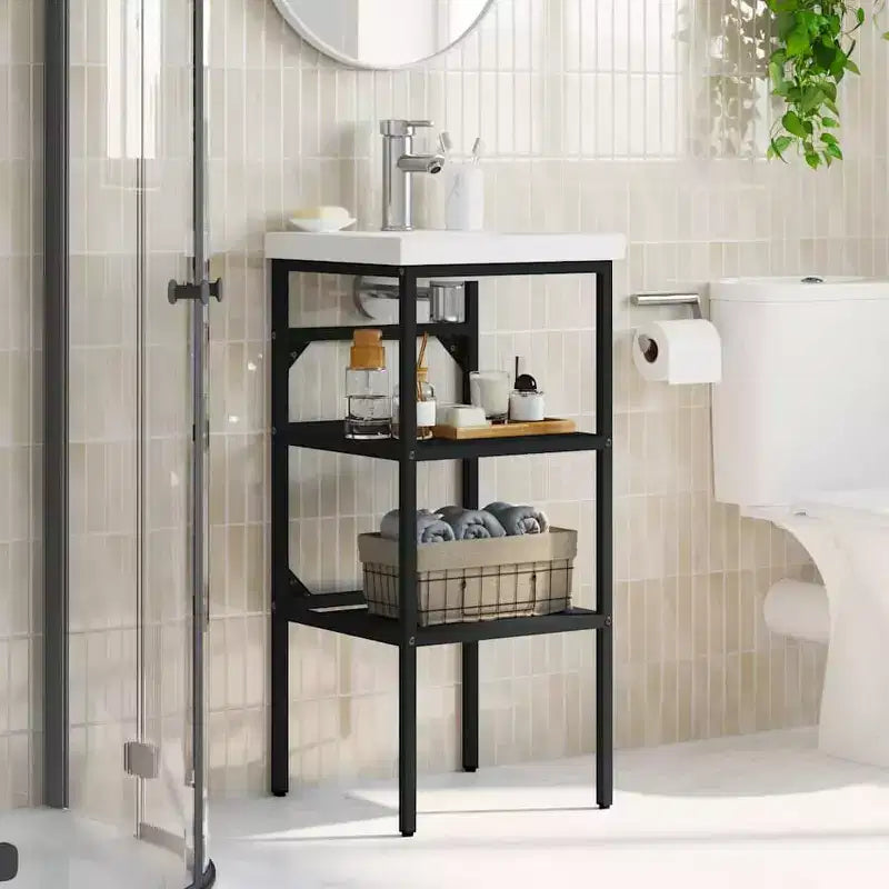 Cadre de lavabo de salle de bain en fer noir moyen