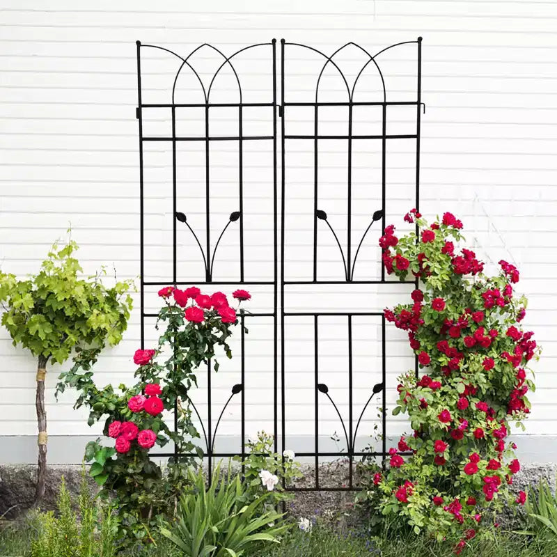 Lot de 2 treillis de jardin en métal marron antirouille de 180 x 45 cm pour plantes grimpantes