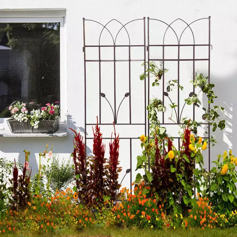 Lot de 2 treillis de jardin en métal marron antirouille de 180 x 45 cm pour plantes grimpantes