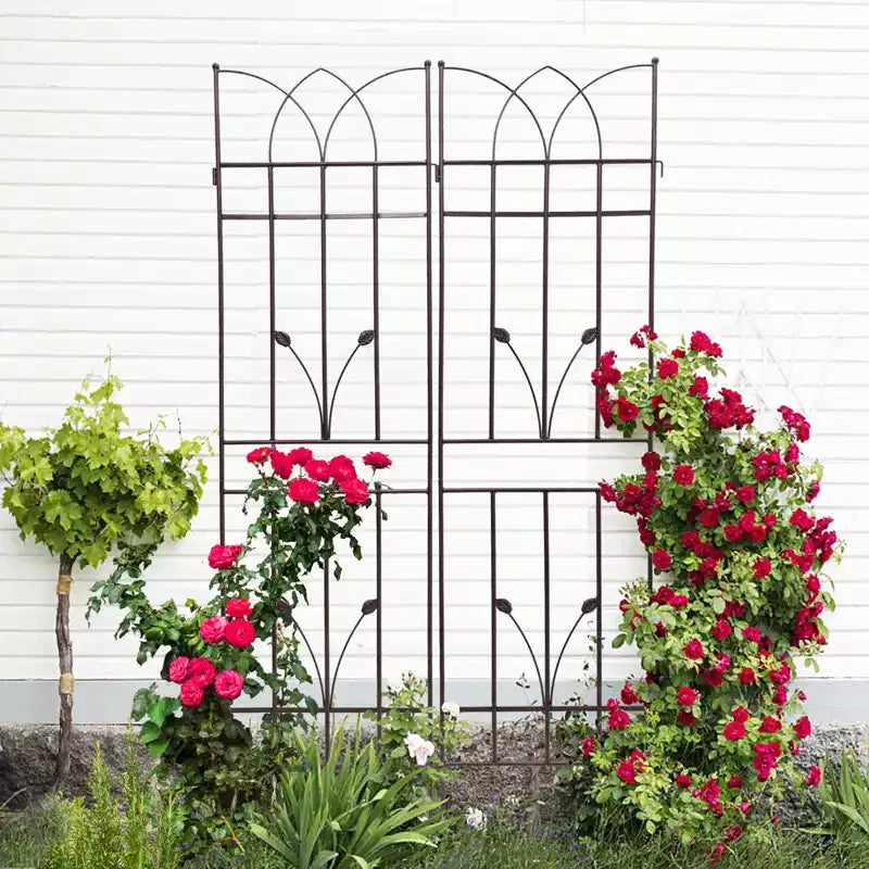 Lot de 2 treillis de jardin en métal marron antirouille de 180 x 45 cm pour plantes grimpantes