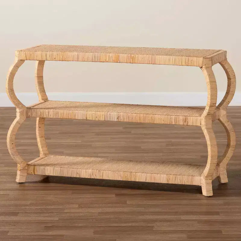 Console 3 niveaux en rotin naturel