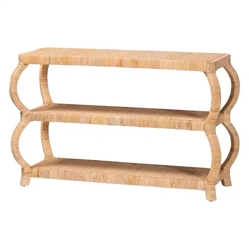 Console 3 niveaux en rotin naturel