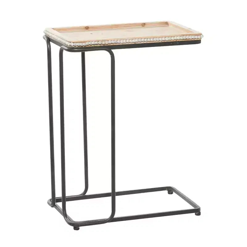 Industrial Ceramic Accent Table White - Olivia & May: Black Metal C-Shaped No Assembly Required