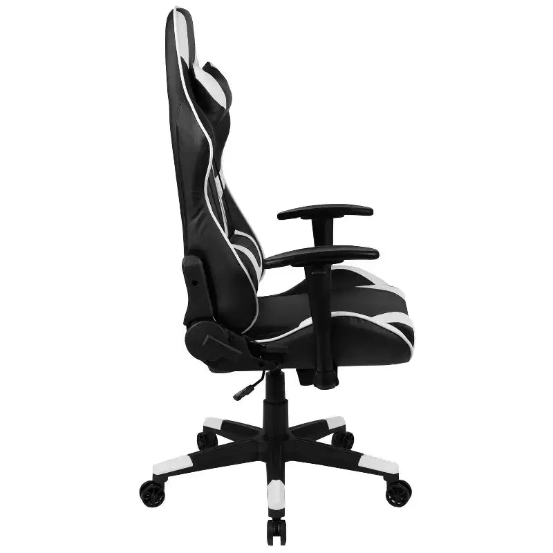 Chaise de jeu ergonomique avec dossier entièrement inclinable en cuir synthétique rouge