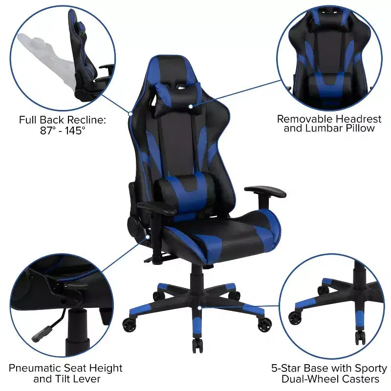 Chaise de jeu ergonomique avec dossier entièrement inclinable en cuir synthétique rouge