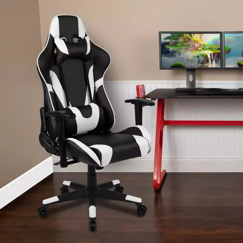 Chaise de jeu ergonomique avec dossier entièrement inclinable en cuir synthétique rouge