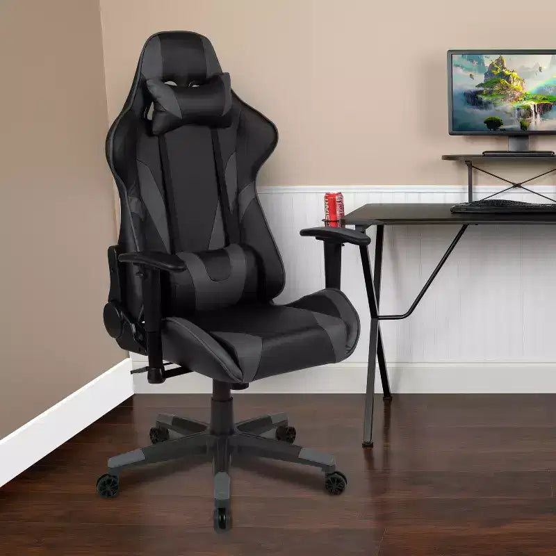 Chaise de jeu ergonomique avec dossier entièrement inclinable en cuir synthétique rouge