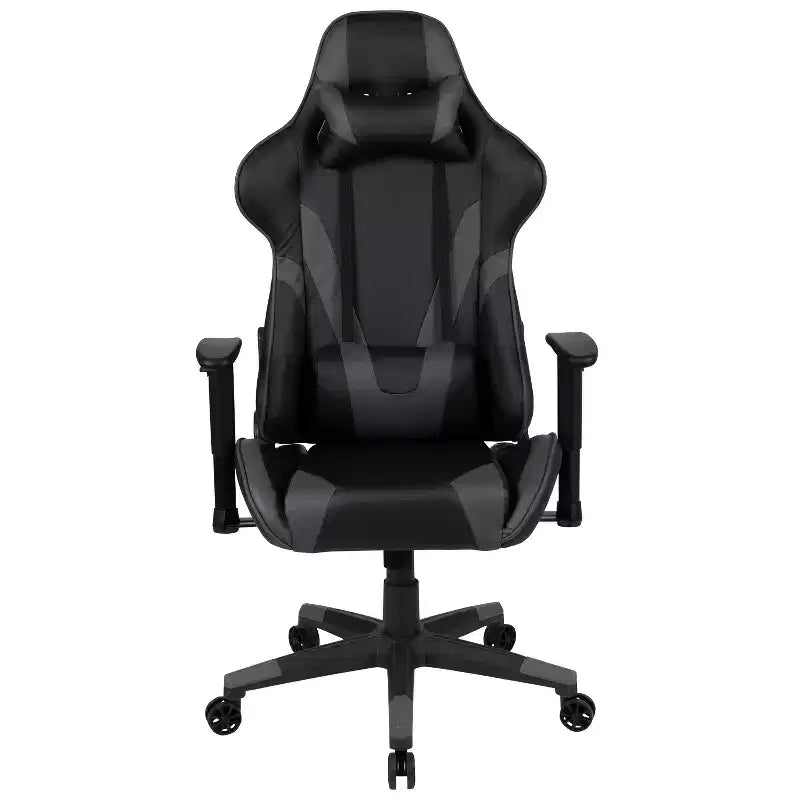 Chaise de jeu ergonomique avec dossier entièrement inclinable en cuir synthétique rouge