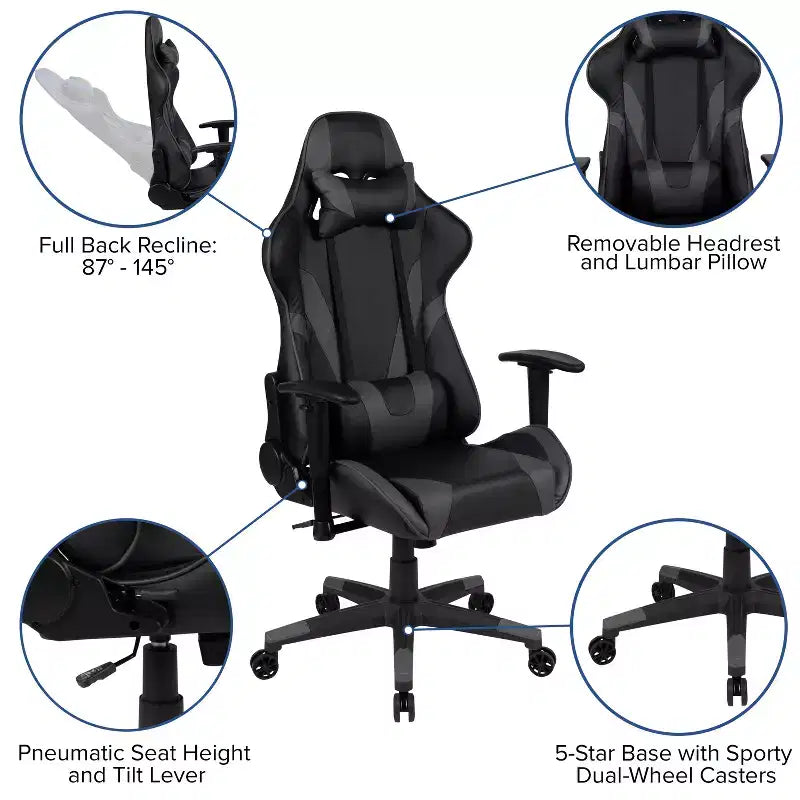 Chaise de jeu ergonomique avec dossier entièrement inclinable en cuir synthétique rouge