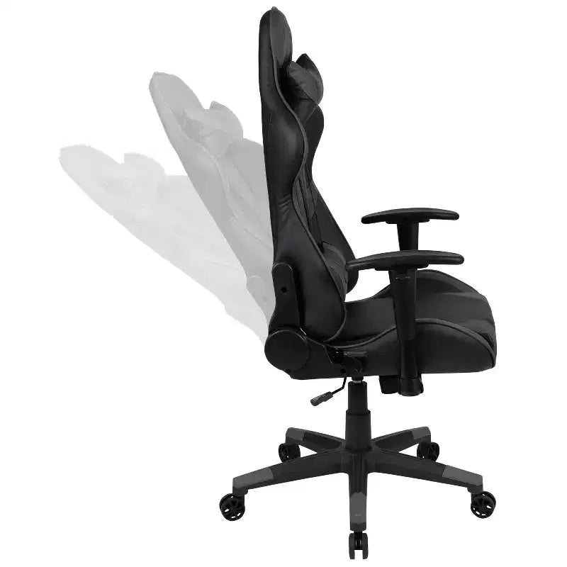 Chaise de jeu ergonomique avec dossier entièrement inclinable en cuir synthétique rouge