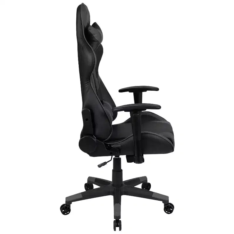Chaise de jeu ergonomique avec dossier entièrement inclinable en cuir synthétique rouge
