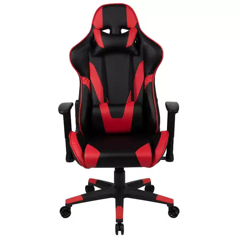 Chaise de jeu ergonomique avec dossier entièrement inclinable en cuir synthétique rouge