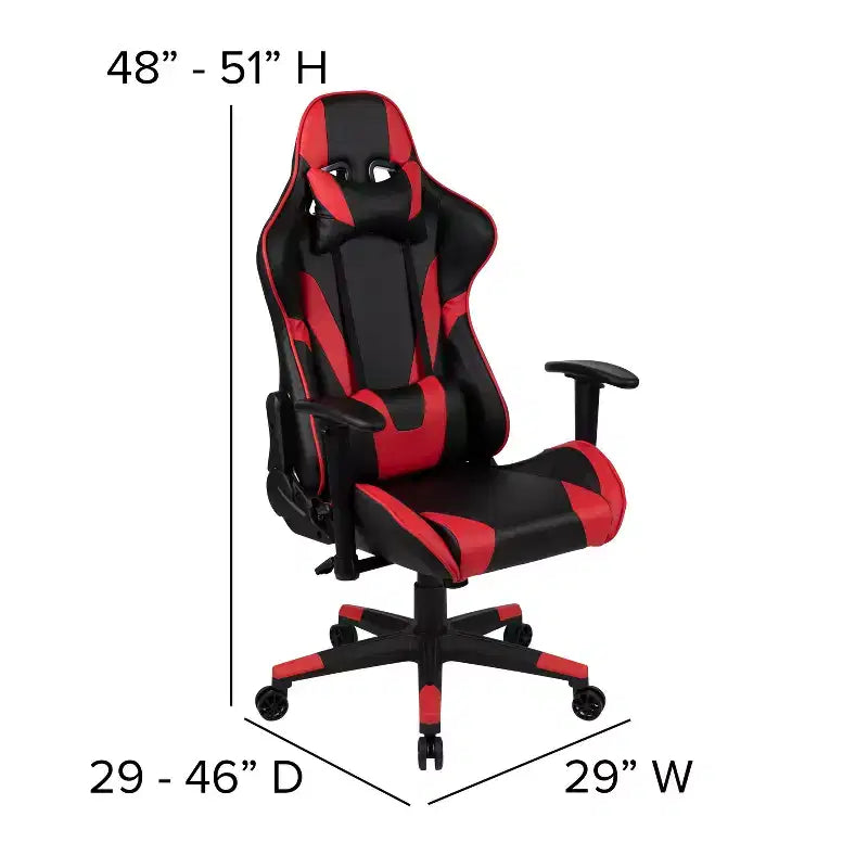 Chaise de jeu ergonomique avec dossier entièrement inclinable en cuir synthétique rouge