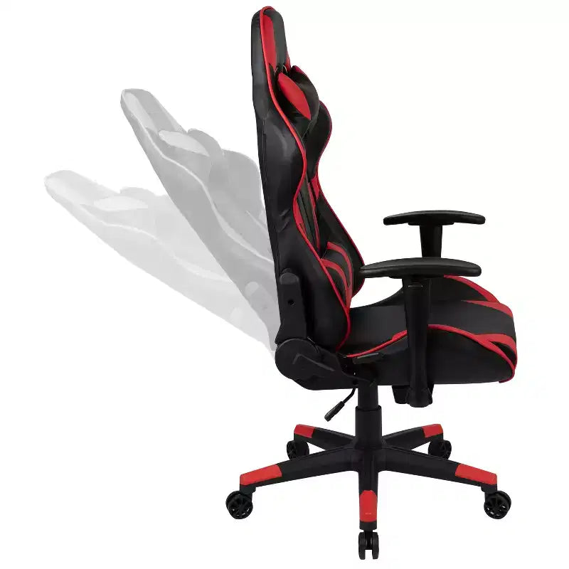 Chaise de jeu ergonomique avec dossier entièrement inclinable en cuir synthétique rouge